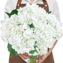 Serwalin 𝟱𝙋𝘾𝙎 3D Real Touch Hydrangea Artificial Flowers, 21in White Fake Hydrangea Flowers Realistic Faux Hydrangea for Wedding Home Decor Centerpieces Floral Arrangements (No Vase)
