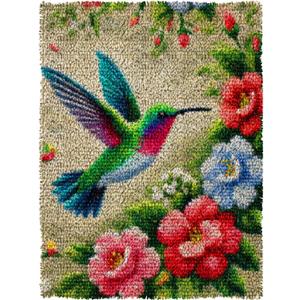 MIAOLLUN Hummingbird Flower Latch Hook Kits for Adults Beginner, DIY Bird Pre-Printed Canvas Rug Cushion Making Craft Embroidery Crochet Yarn Kit 52X38cm