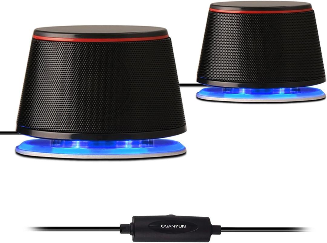 Sanyun SW102 Computer Speakers, 5Wx2, Deep Bass in Small Body, Stereo 2.0 USB Powered 3.5mm Aux Multimedia Speakers, Built-in Bottom Bass Radiators, PC Laptop Desktop Speakers, Black