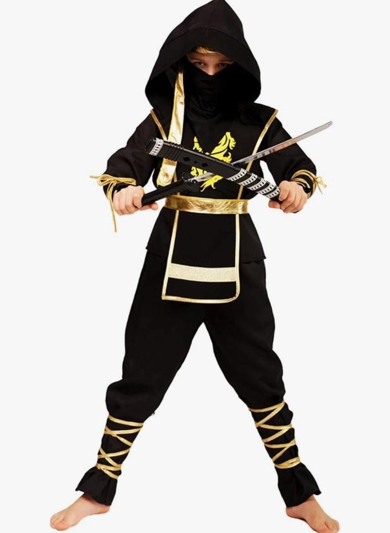 Kidukso Halloween Ninja Costume Dragon Pattern Ninja Outfit Cool Dress Up Role Play Costumes Sets, Gold, Large