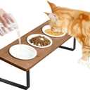 Sunhoo Raised Cat Food Water Bowl Elevated Tilted Kitty Dishes Set of 3 Ceramic Dish for Indoor Cats Orthopedic Pet Food Stand Reduces Vomiting 3 Bowl Cat Feeder Easy Assembl, Brown 
