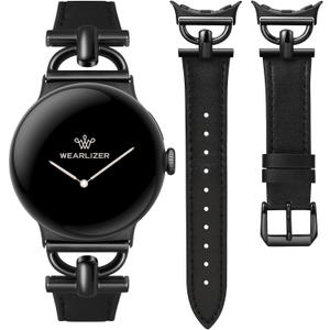 Wearlizer Leather Bands Compatible with Google Pixel Watch 4/3 41mm/Pixel Watch 2/1 Band Women, Dressy Designer Slim Leather Strap with D-Shape Metal Buckle for Pixel Smartwatch Accessories