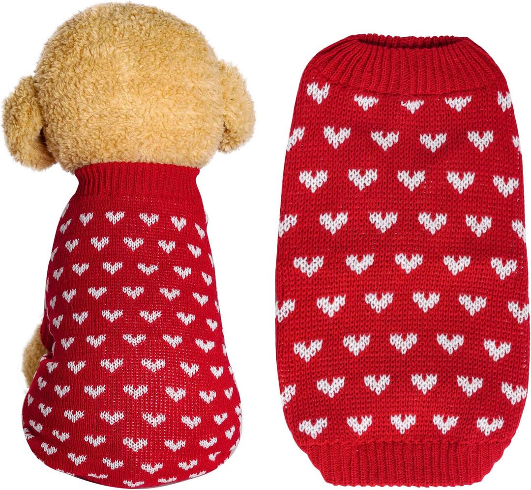 Dxhycc Dog Knitted Sweater Dog Heart Sweater Puppy Sweater Warm Soft Pet Holiday Clothes for Medium Cats and Dogs (Red, M)