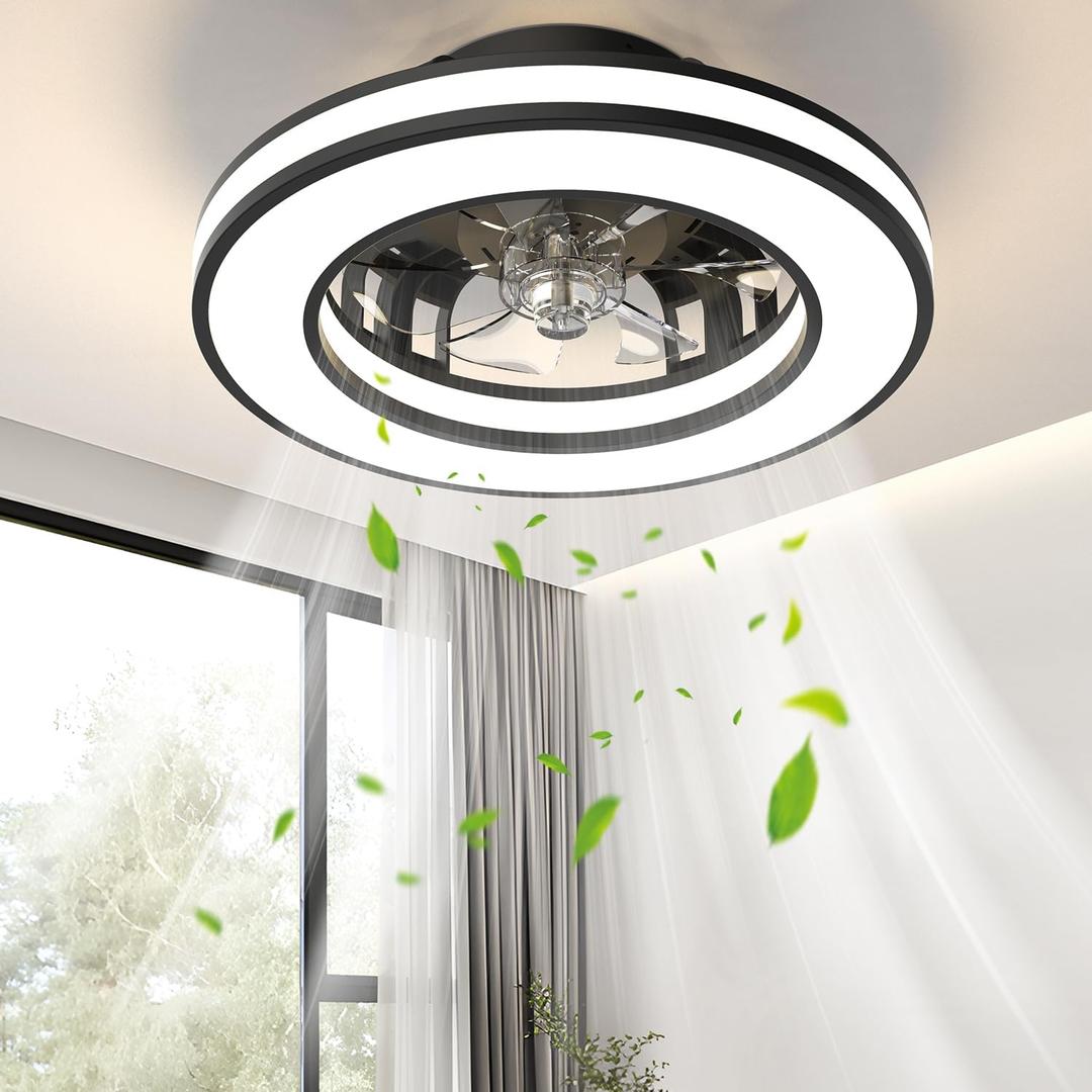 SYLEEN 16'' Ceiling Fans with Lights, Modern Low Profile Ceiling Fan Light with Remote, 3000-6500K Dimmable LED Fan Light, 6 Speeds Small Flush Mount Ceiling Fan for Bedroom, Kids Room(White)