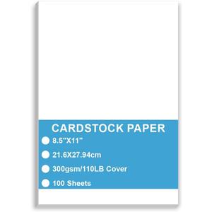 Cardstock Paper - Plain Heavy Bright White Stock, Cover Stock Paper, 110lb(300 gsm) Cover Thick Cardstock Paper, 8.5" x 11", 100 Sheets, Inkjet/Laser Printer Compatible
