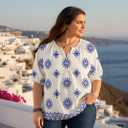 ForHailey Women's Plus Size Short Sleeve Summer Tops Casual Button Down V Neck Blouses Floral Clothing Trendy (White, M)