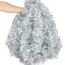 50FT Christmas Tinsel Garland, Silver Thick Metallic Twist Garland for Xmas Tree, Holiday Party Decorations, Shiny & Flexible Indoor Outdoor Festive Streamers for Mantel, Stairs & DIY Crafts