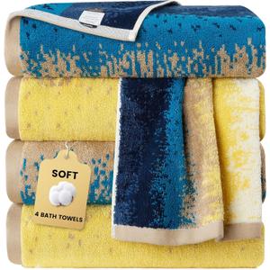 SEMAXE 4-Pack Luxury Bath Towels for Bathroom, 100% Cotton, Soft, Absorbent, and Quick-Drying, 55"x27", Colorful, Perfect for Hotels, Gyms, and Spas
