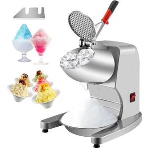 VEVOR 110V Electric Ice Shaver Crusher,300W 1450 RPM Snow Cone Maker Machine with Dual Stainless Steel Blades 210LB/H, Shaved Ice Machine with Ice Plate & Additional Blade for Home and Commercial Use (Silver)