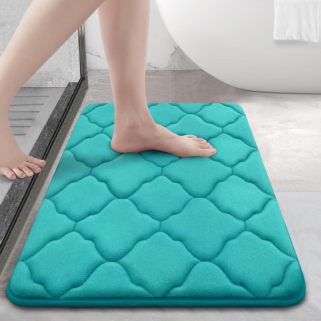 OLANLY Memory Foam Bath Mat Rug 24x16, Ultra Soft and Absorbent Bathroom Rugs, Non-Slip, Comfortable, Machine Washable Bath Carpet for Bathroom Floor, Tub, Shower and Home Decor Accessories, Teal
