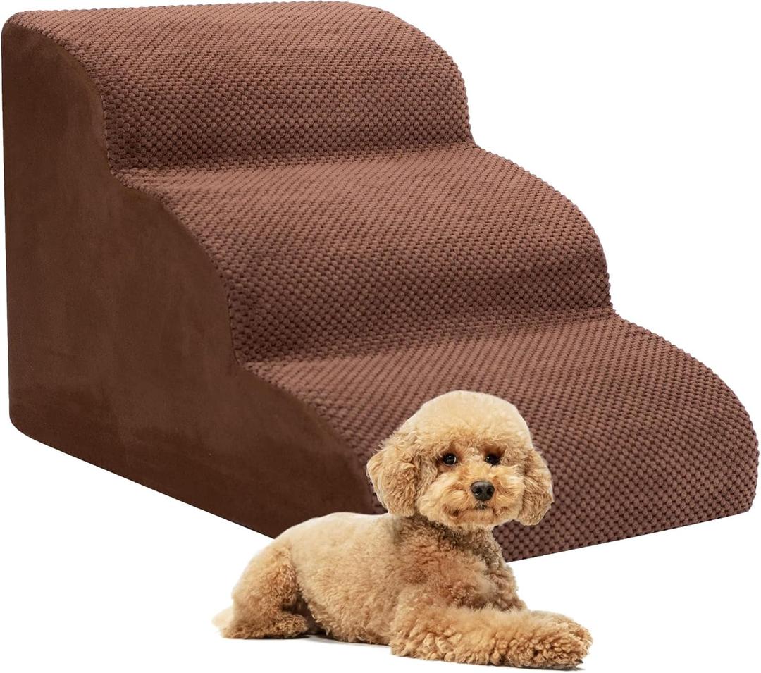 Dog Stairs for Small Dogs, 3 Tiers High Density Foam Dog Ramp, Extra Wide Non-Slip Pet Steps for High Beds Or Couch, Soft Foam Doggie Ladder for Dogs Injured, Older Pets, Small Cats
