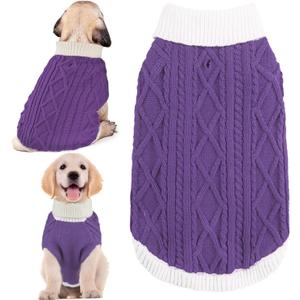 Small Dog Sweaters with Leash Hole Turtleneck Dog Sweaters Knitwear Boys Girls Warm Soft and High Stretch Pet Clothes for Fall WinterPet Shirts for Kitten Puppy Purple Large