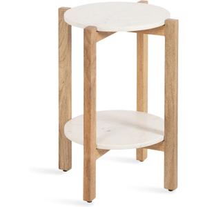Kate and Laurel Moxley Transitional Round Side Table, 16 x 16 x 22, White Marble and Natural Wood, Tiered Pedestal Table with Authentic Marble Tabletops for Bedroom Nightstand or Indoor Plant Stand