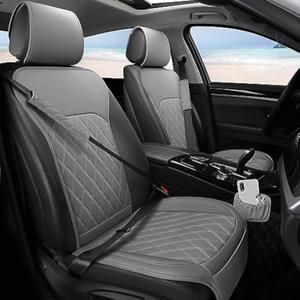 Sanwom Front Car Seat Covers - Leather Seat Covers with Storage Pocket and Two Belt Pads, Anti-Slip Waterproof Universal Seat Covers for Cars Fit Cars Trucks SUV(Grey,2 Pack)