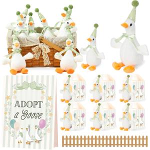 Soulchen 16 Sets One Silly Goose Birthday Decor Adopt a Goose Favors Small Stuffed Plush Animal with Birthday Party Hats Ribbon Bow for Adopt a Pet Theme Party Supplies Gifts Baby Shower(Green)