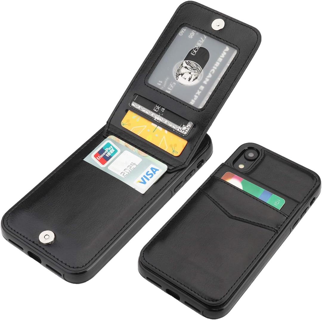 KIHUWEY Compatible with iPhone XR Case Wallet with Credit Card Holder, Premium Leather Magnetic Clasp Kickstand Heavy Duty Protective Cover for iPhone XR 6.1 Inch(Black)