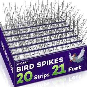 XPCARE 21 Feet Bird Spikes, Stainless Steel Bird Spikes Fence Spikes for Crow Robin Pigeon Squirrel Raccoon Defender Spikes (20 Packs)