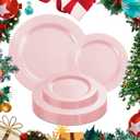 MENDENG 50PCS Pink Plastic Plates for Party Plates Disposable Heavy Duty Platos Desechables Elegantes for Wedding, 25x10.25 Plastic Dinner Plates & 25x7.5 Dessert Plates, Christmas Plates