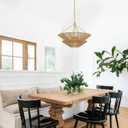 Modern Farmhouse Chandelier for Dining Room, 5-Lights Gold Chandelier for Entryway, Hand-Woven Rattan Pendant Light for Bedroom Kitchen Living Room