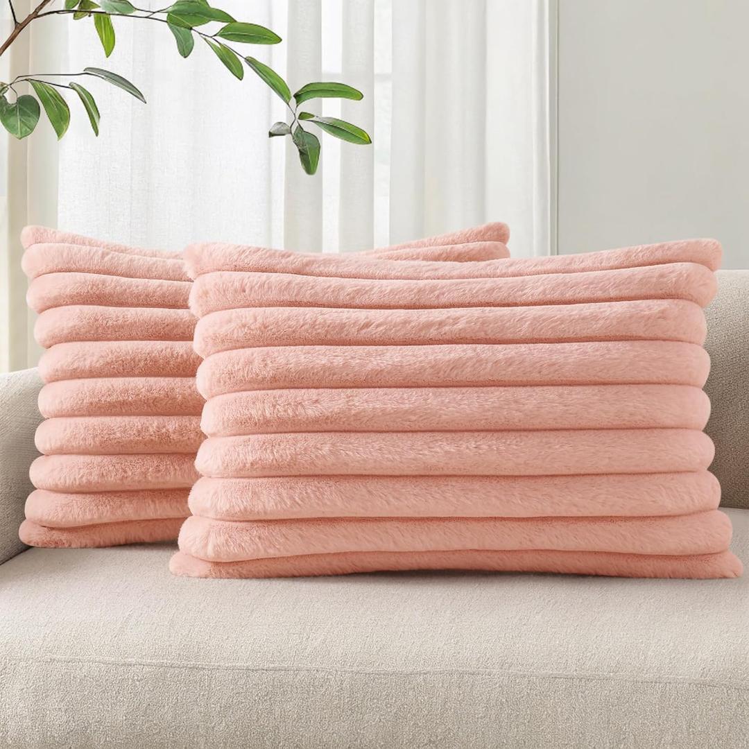 Pallene Faux Fur Decorative Throw Pillow Covers 12x20 Set of 2, Pink