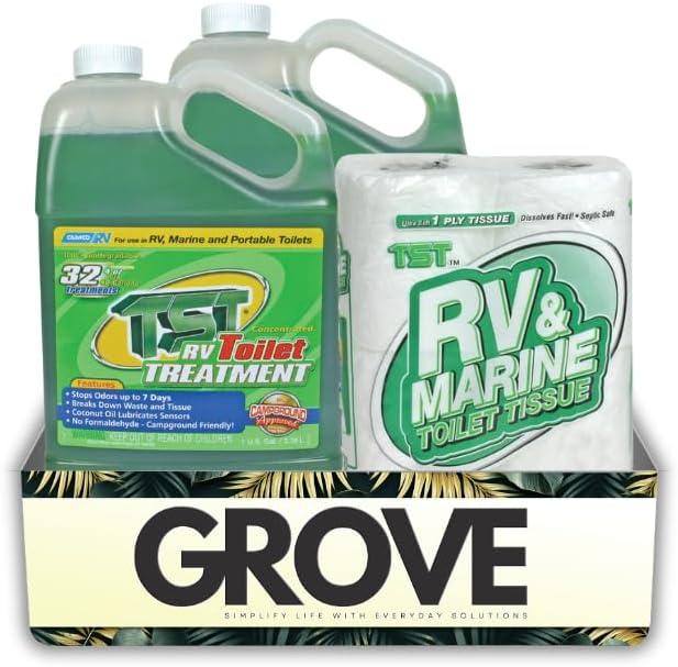 Camco TST Tank Treatment 1 pk Bundle with Toilet Tissue – Breaks Down Waste, Controls Odor for Up to 7 Days, and Treats Up to 40-Gallon RV or Marine Tanks – Gift Set