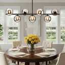 Globe Modern Sputnik Chandeliers for Dining Room Chandelier, 7-Light Dining Room Light Fixture Over Table, Mid Century Linear Chandelier Matte Black and Smoky Grey Bubble, 43.3 Inch (Bulbs Excluded)