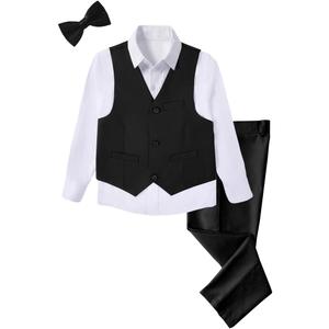 Boys 4-Pieces Suits Slim Fit Kids Outfits Vest Dress Pants Sets Formal Suit for Boy (Black 1)