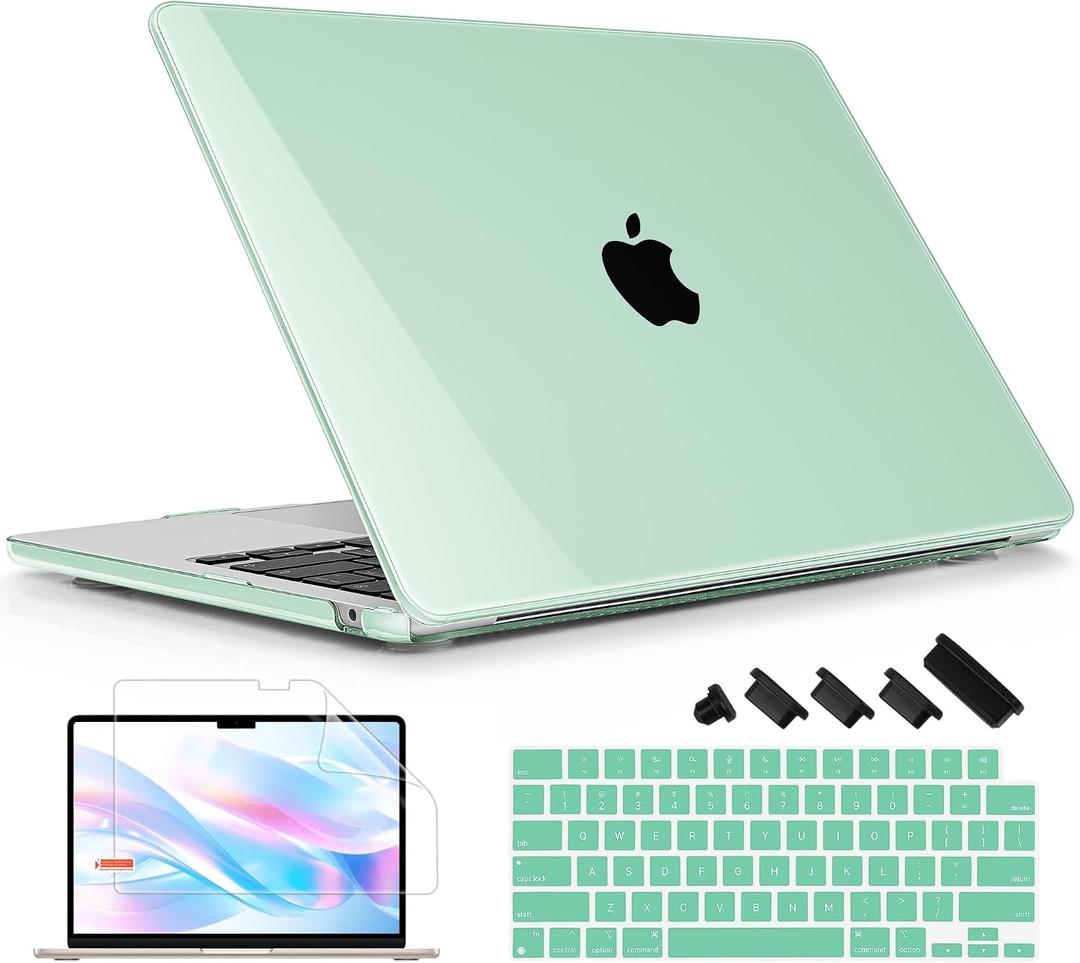 Case for MacBook Air 15 Inch 2026-2023 Release M5 A3448 M4 A3241 M3 A3114 M2 A2941, Hard Shell with Screen Protector & Keyboard Cover, Compatible with Touch ID, Crystal Green