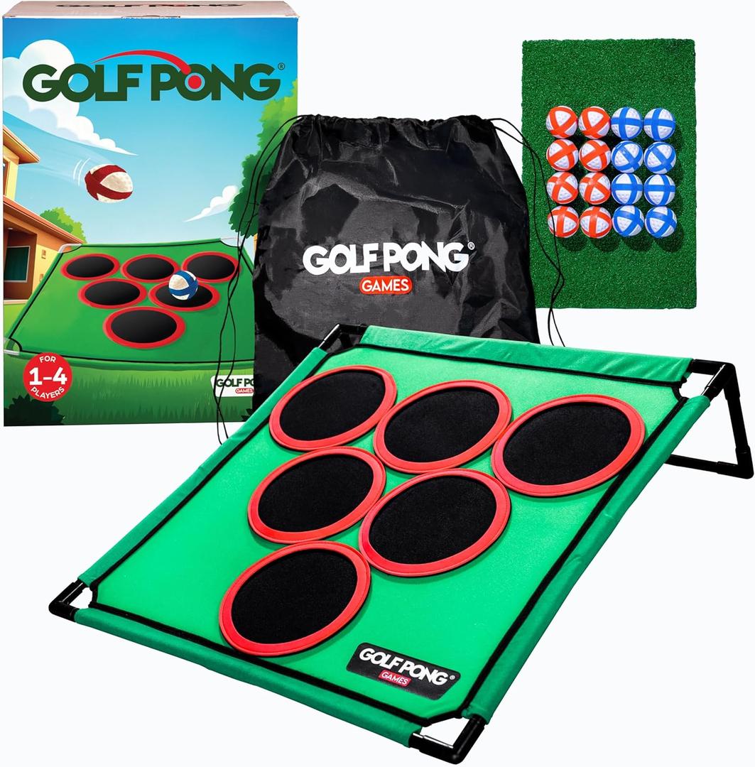 Golf Pong Game Set, Jumbo Backyard Lawn Game, Portable Indoor-Outdoor Chipping Golf Gift for Men, Women & Family