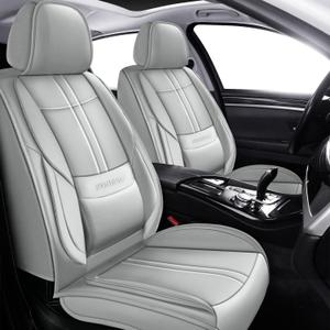 Foneso Universal Car Seat Covers Front, Nappa Leather Automotive Seat Covers Non-Slip Vehicle Accessories, Waterproof Seat Protector Fit for Sedan, Airbag Compatible,Back Support (Grey, Front Seat)