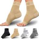 Compression Socks for Women & Men Open Toe (1 Pair) - Best Ankle Compression Sleeve for Swelling, Achilles Tendonitis, Heel Pain & Plantar Fasciitis Relief, Beige, Large