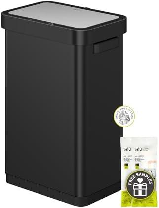EKO Deluxe Mirage-T 50 Liter / 13.2 Gallon Touchless Rectangular Motion Sensor Trash Can, Matte Black Stainless Steel Finish