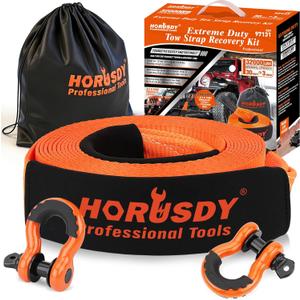 HORUSDY Nylon Heavy Duty Tow Strap Recovery Strap with Hooks 3" x 30Ft - 32,000 LBS Break Strength, 3/4 D Ring Shackles (2pcs), Recover Your Vehicle Stuck in Mud/Snow