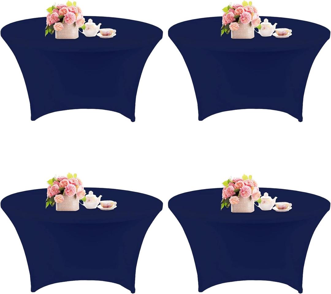 4 Pack 5FT Round Spandex Tablecloth 60 Inch Stretchable Table Cover Washable and Wrinkle Resistant Table Cloth, Fitted Round Table for Wedding, Banquet, Birthday, Party, Restaurant (Navy Blue)