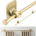 Curtain Rods No Drilling for Windows 30-75 Inch, Renter Friendly Adjustable Curtain Rod, Heavy Duty Metal Drapery Rods with Adhesive Brackets, Gold