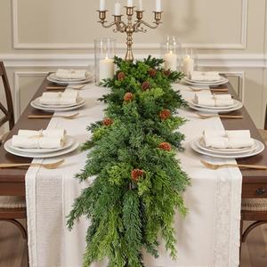 Amazon.com: 9FT Christmas Garland, Cedar Garland -Realistic Greenery Cypress Pine Garland with Pinecone for Mantle Table Railing Fireplace Indoor & Outdoor Christmas Decoration : Home & Kitchen