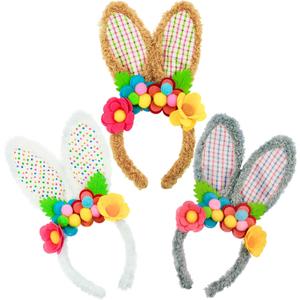 3 Pack Luxurious Easter Bunny Ears Headband Cute Plush Rabbit Ears for Kids Adult Cosplay Birthday Party Supplies