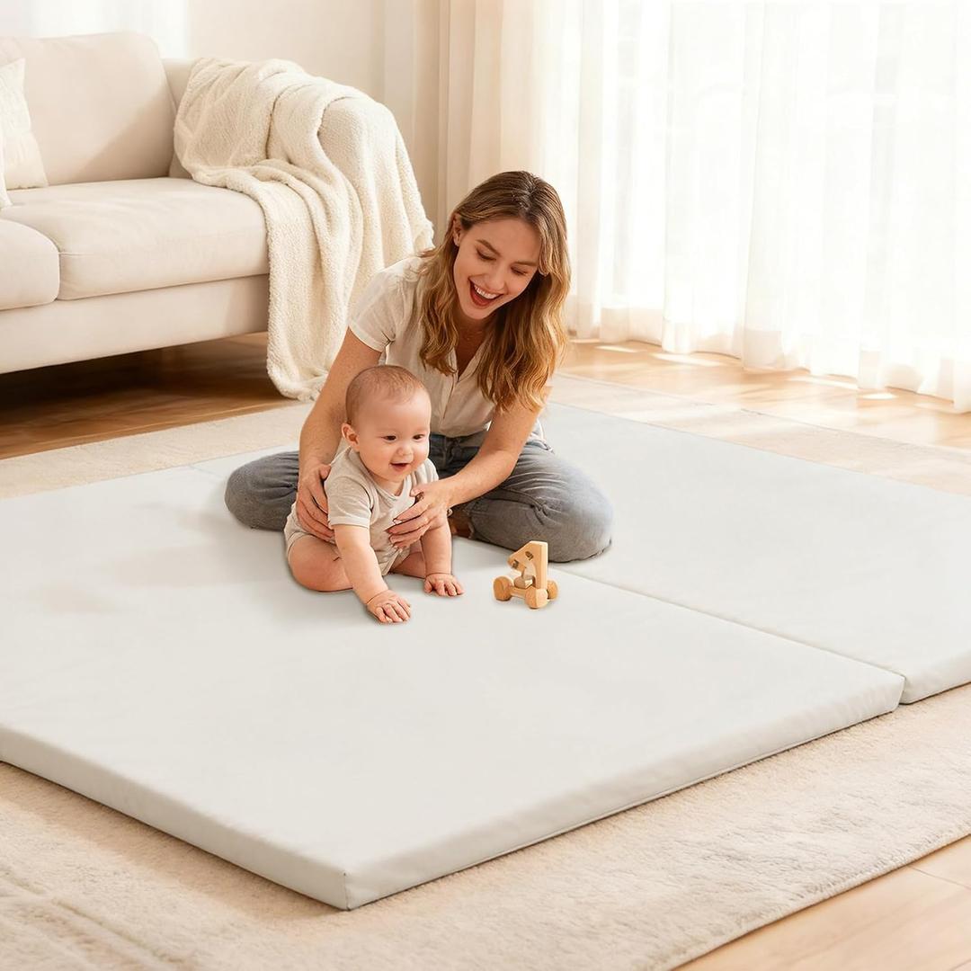 Ultra Soft Baby Play Mat for Floor 1.4" Thick Memory Foam 59x70 Playpen Mat for Toddlers Infant Kids with Non-Slip Backing Safe for Crawling, Water-Repellent Leather for Tummy Time, Tatami Style(Grey)