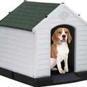 FDW Dog House Indoor Outdoor Durable Ventilate Waterproof Pet Plastic Dog House for Small Medium Large Dogs Insulated Puppy Shelter Kennel Crate with Air Vents and Elevated Floor