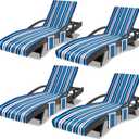 Lounge Chair Towel Cover, Chaise Lounge Cover (Pack of 4), Beach Chair Covers with 3 Pockets for Pool Sunbathing Beach Garden Courtyard Outdoor Trips, 85 x30 in,Striped Blue White