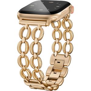 Minyee Compatible with Apple Watch Band 38/40/41/42mm Women, Pretty Strap Double Chain Twisted Designer Pink Dainty Adjustable Metal link Bracelet for iWatch Series 11 10 9 Ultra SE 8 7 6 5 4 3 2 1