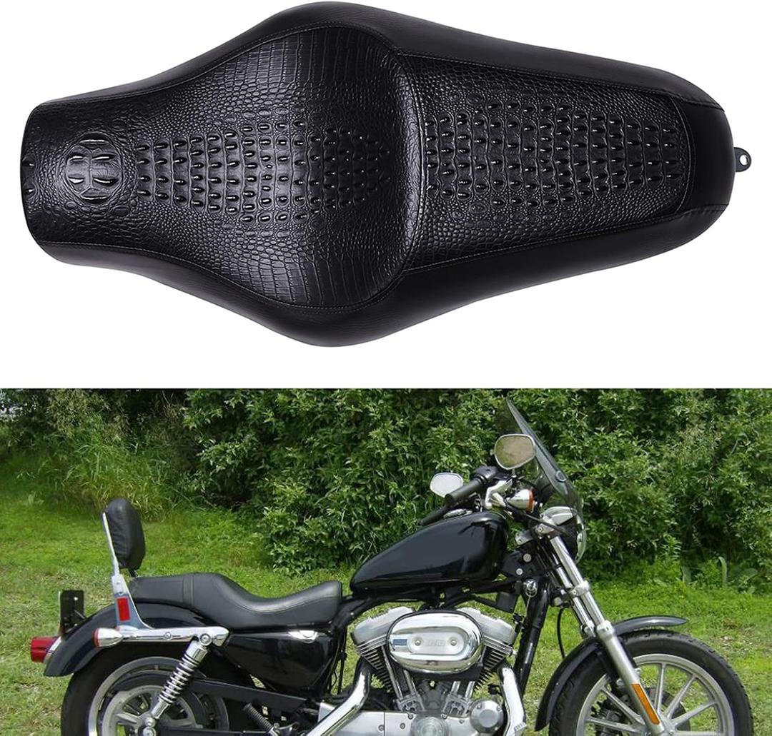 Brown Crocodile Leather Motorcycle Front Driver Rear Passenger Two Up Leather Seat Cushion for Seventy-two XL1200V Sportster 883 Iron 883