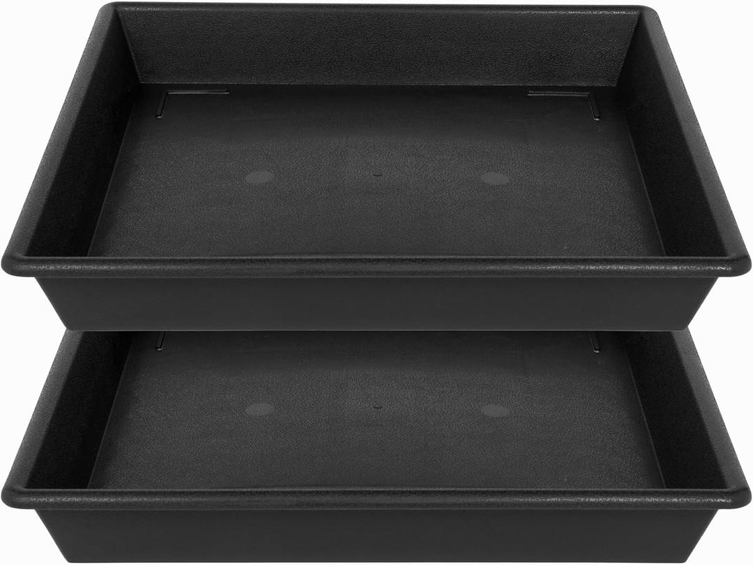 Square Plant Saucer 16 Inch 2 Pack 10 14 16 18 20 Plant Trays for Pots Heavy Duty Plastic Plant Saucers for Indoors Outdoors, Flower Pot No Holes Plant Drip Trays (Black)