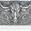 Belt Buckle for Men Vintage Western Longhorn Belt Buckles Cowboy Rodeo Buckle for Men Women Silver