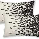 Halloween Pillow Covers 12x20 Pack of 2,Beige Black Bats Throw Pillow Covers Outdoor Decoration,Fall Halloween Decor Bat Pillowcase Lumbar Linen Decorative Cushion Case for Home Sofa Couch