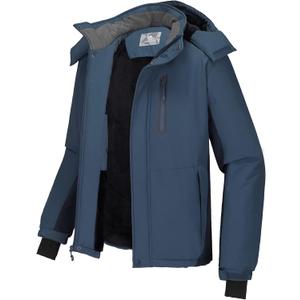 CAMEL CROWN Men's Mountain Snow Waterproof Ski Jacket Detachable Hood Windproof Fleece Parka Rain Jacket Winter Coat (Gray Blue), S