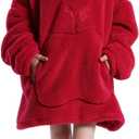 Wearable Kids Blanket Hoodie, Oversized Hooded Blanket for Girls Fluffy Plush Blanket Sweatshirt Warm Cozy Gifts (Red)