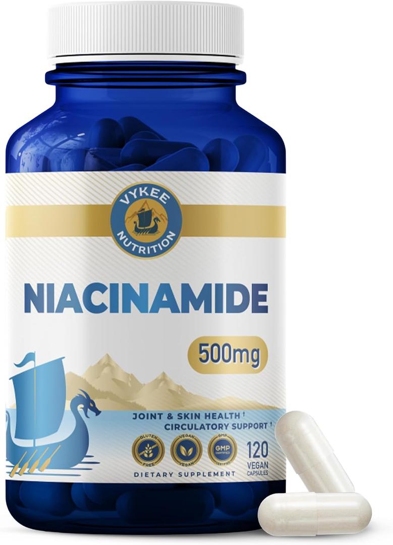 Vykee Nutrition Niacinamide Capsules - Vitamin B3 Supplement 500 mg, BB: 10/27