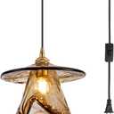 Glass Pendant Light Retro Hanging Lighting Plug in Stairway7.87 Swag Light Artistry Cord Hung Light Fixtures Amber Ceiling Hanging Light for Dining Room Entryway Hallway Old House, medium