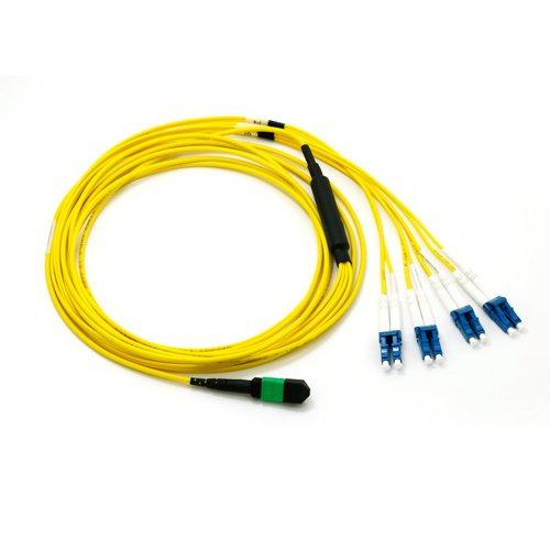 CableWholesale Plenum Fiber Optic Cable, 40 Gigabit Ethernet QSFP 40GBase-SR4 to MTP(MPO)/LC (4 Duplex LC) 24 inch Breakout Cable, 9/125, 1 Meter (3.3 feet)